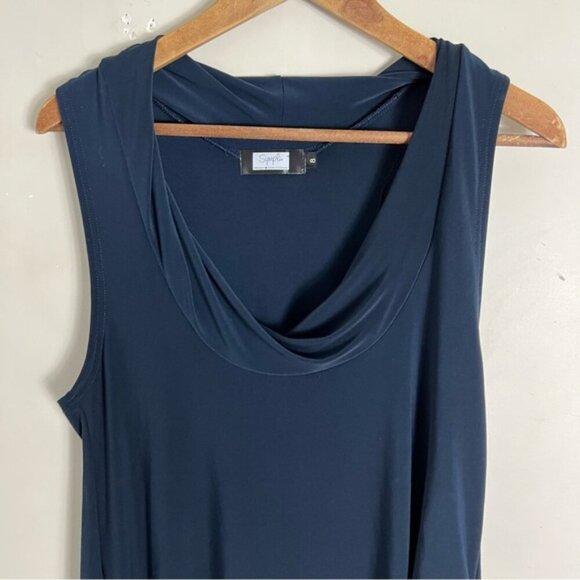 Sympli Navy Scoop Neck Sleeveless Tunic Top Front Pockets Slinky Travel Size 8 - Picture 3 of 11